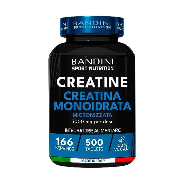 Bandini® Monohydrate de Créatine Micronisée SANS MERCURE 500 comprimés de 3000mg par dose - Pour lentraînement, la gym et le