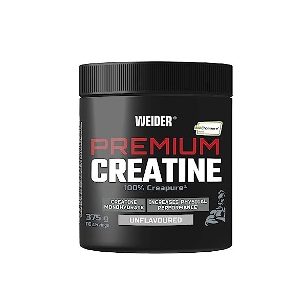 Weider Premium Creatine 375g Goût Neutre. 100% Monohydrate de Créatine Creapure, Sans Sucre, Vegan, Augmente la Performance