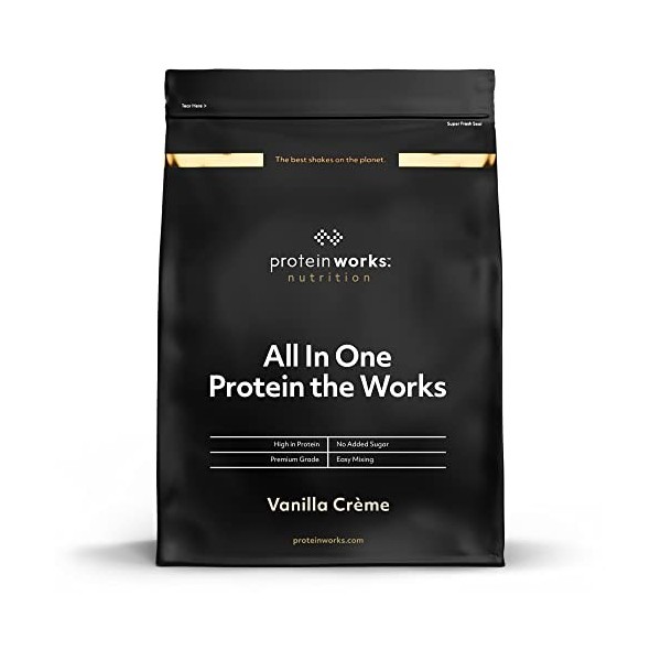 THE PROTEIN WORKS Tout-En-Un The Works | Shake Protéiné Complet | Avec Glutamine et Créatine | Créme Vanilée | 1kg