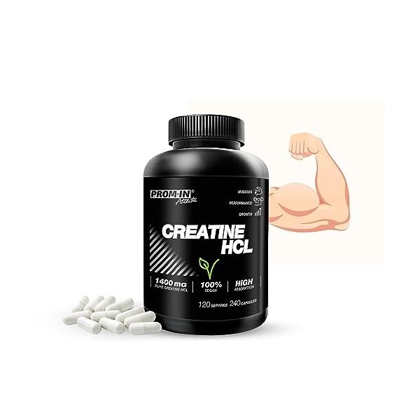 PROM IN CRÉATINE HCL 240 VEGAN capsules - 120 apports journaliers | Chlorhydrate de créatine pure à haute absorption pour aug