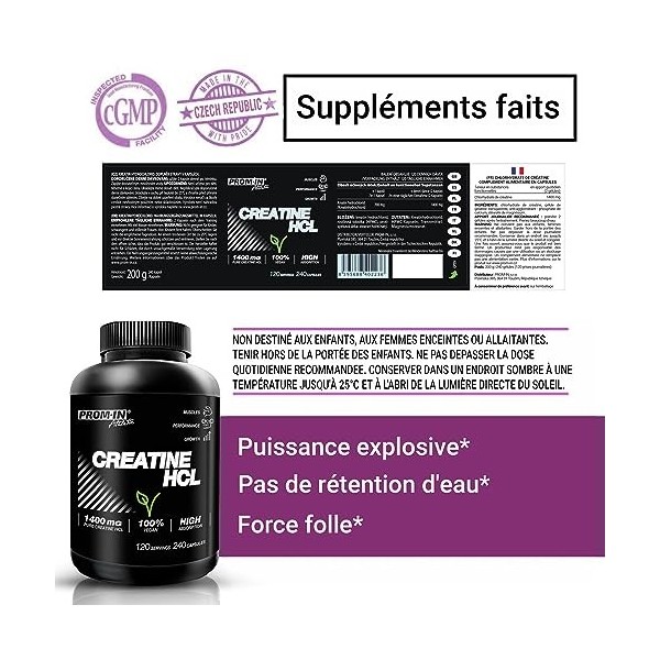 PROM IN CRÉATINE HCL 240 VEGAN capsules - 120 apports journaliers | Chlorhydrate de créatine pure à haute absorption pour aug