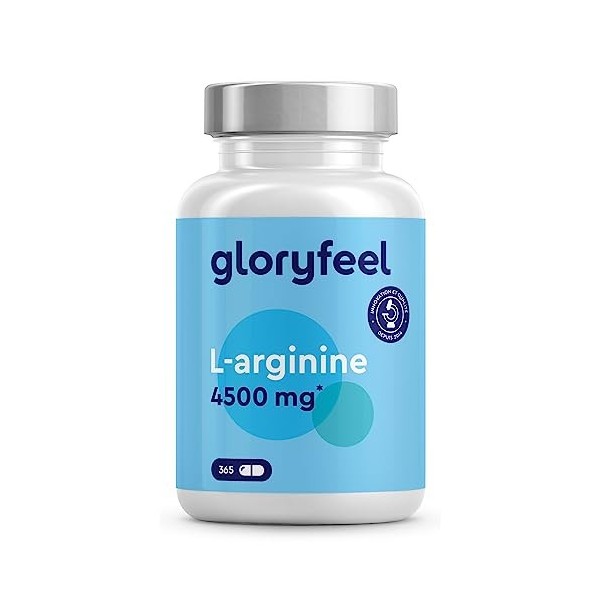 L-Arginine Pure et Hautement Dosée 365 Capsules , 2 Mois dApprovisionnement, 4.500 mg dArginine HCL dont 3.750 mg de L-Arg