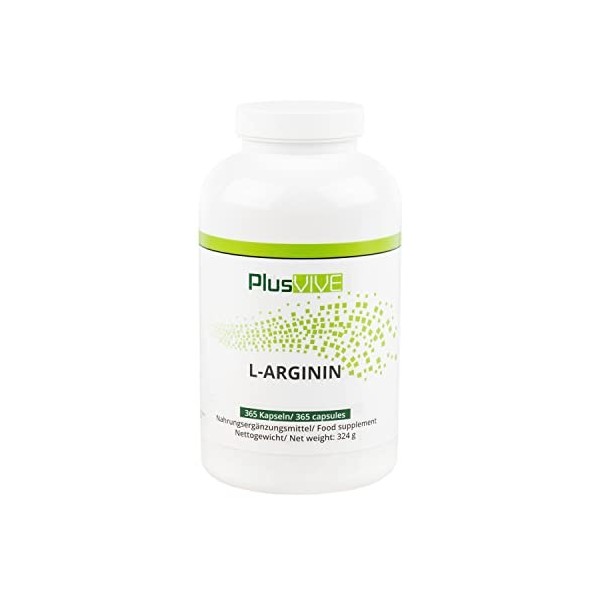 Plusvive - Lot de 365 capsules de L-arginine HCL, 100 % vegan, 750 mg