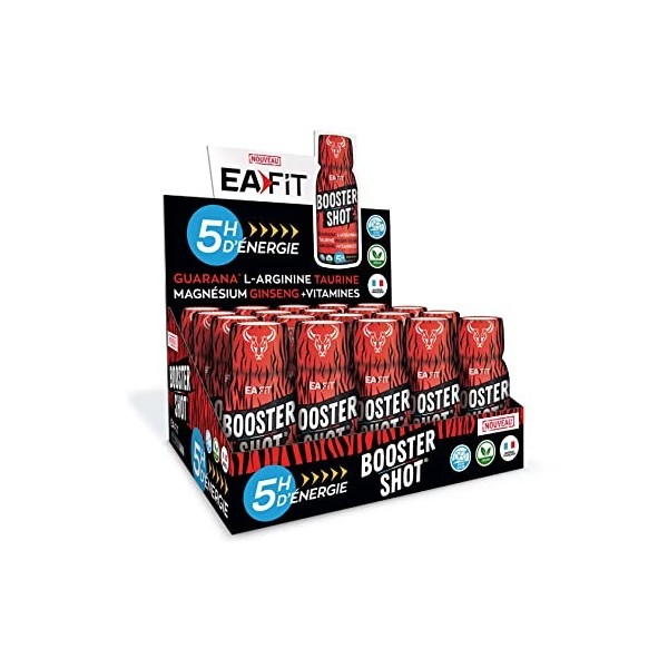 EAFIT BOOSTER SHOT - Présentoir de 20 Shot de 60 ml - 5h dénergie Immédiate - Sans Sucre - Saveur Mangue - Certifié VEGAN - 