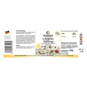 L-Arginine 1000mg - 90 comprimés - Acide animé - 3000mg par dose journalière | Warnke Vitalstoffe