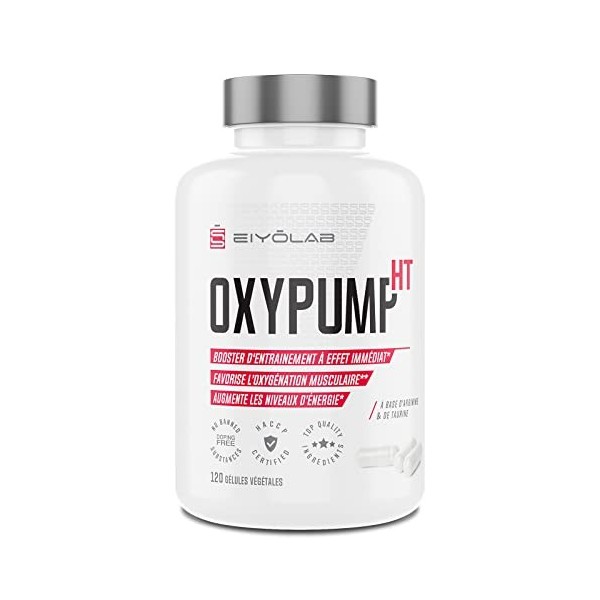 OXYPUMP HT | Pre Workout en Gélules sans Creatine | 1700mg d’Arginine + 500mg de Taurine et de Tyrosine + 100mg de Caféine | 