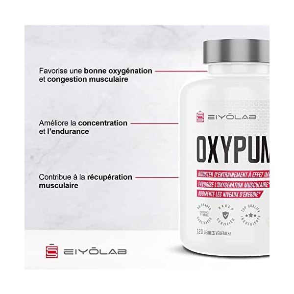 OXYPUMP HT | Pre Workout en Gélules sans Creatine | 1700mg d’Arginine + 500mg de Taurine et de Tyrosine + 100mg de Caféine | 