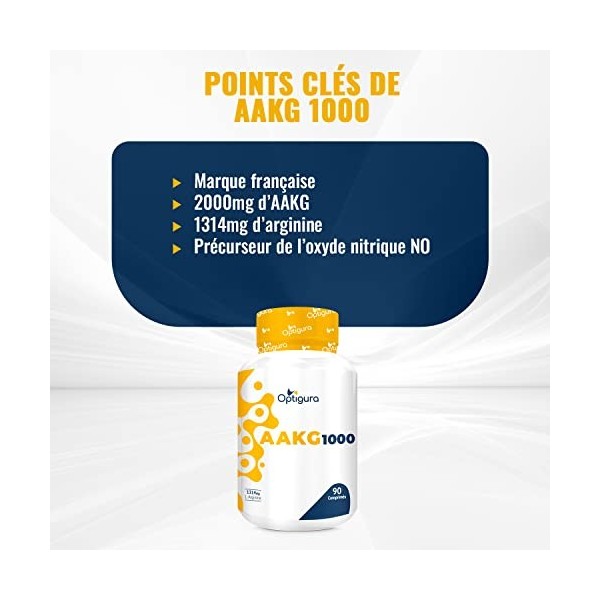 OPTIGURA - AAKG 1000 - Formule d’Arginine Alpha-Cétoglutarate AAKG - 90 Comprimés