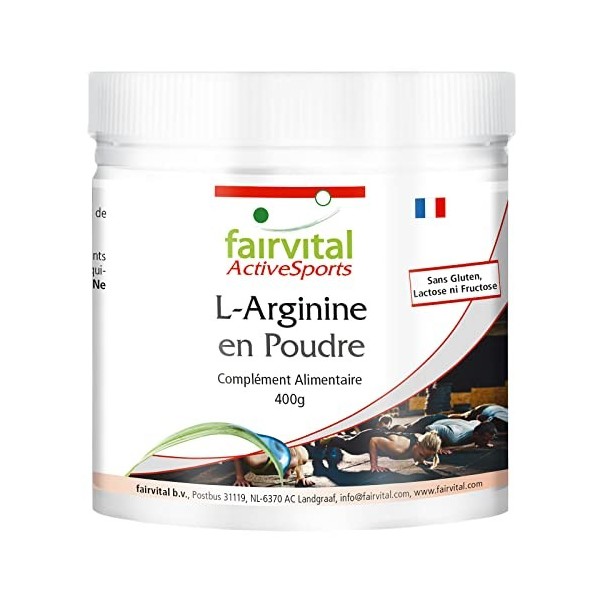 Fairvital | L-Arginine en poudre 400g - 100% pure arginine HCl sans additifs, 100% végan - Acide aminé