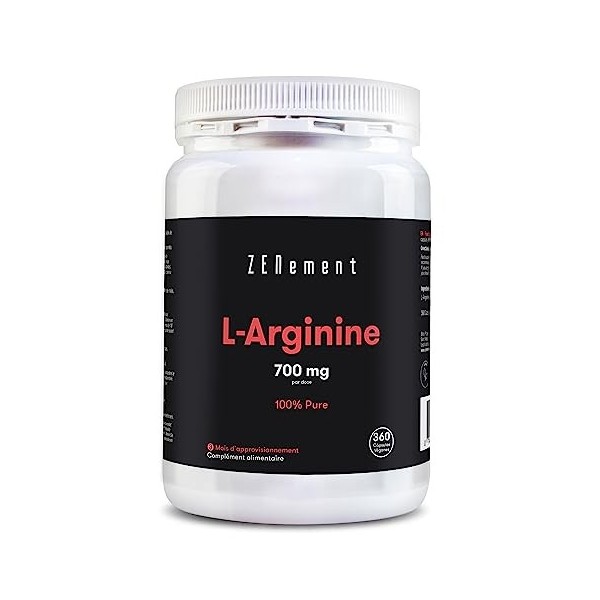 L-Arginine 100% Pure, 2800 mg 4 gélules , 360 Gélules | Vasodilatateur, Soutient la Performance Athlétique et la Constructio