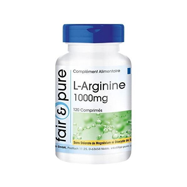 Fair & Pure® - L-Arginine 1000mg - hautement dosé - avec 3750mg de L-Arginine par dose journalière - 120 comprimés