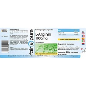 Fair & Pure® - L-Arginine 1000mg - hautement dosé - avec 3750mg de L-Arginine par dose journalière - 120 comprimés