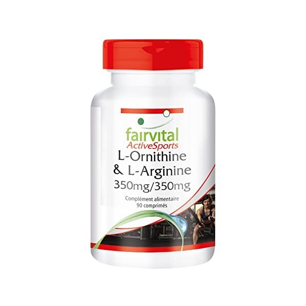 Fairvital | L-arginine + L-Ornithine - 2800mg acides aminés par dose journalière - fortement dosé - vegan - 90 comprimés