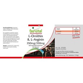 Fairvital | L-arginine + L-Ornithine - 2800mg acides aminés par dose journalière - fortement dosé - vegan - 90 comprimés