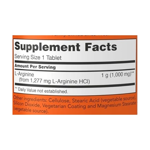 Now Foods, Double Strength L-Arginine, 1000 mg, 120 comprimés végétaliens, acide aminé