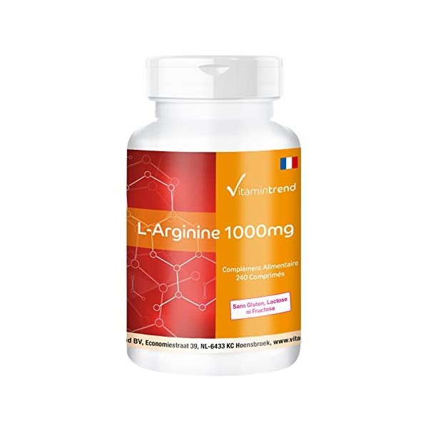 L-Arginine pure – Hautement dosé - avec 3000mg de L-Arginine par portion - Boite de 240 comprimés - ! POUR 8 MOIS ! | Vitamin