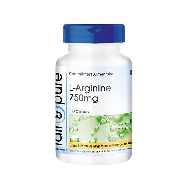 Fair & Pure® - L-Arginine - avec 4500mg de L-Arginine HCL par dose journalière - hautement dosé - végan - 180 gélules