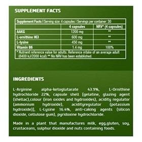 BIOTECH USA Food Supplement 120 Caps. | Arginine | Ornithine | Lysine | Croissance musculaire et pompe musculaire par Hormone