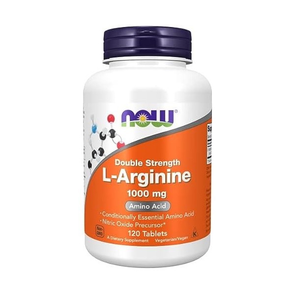 Now Foods, Double Strength L-Arginine, 1.000mg, 120 Comprimés végétaliens, Acide Aminé, Testé en Laboratoire, Sans Gluten, Sa