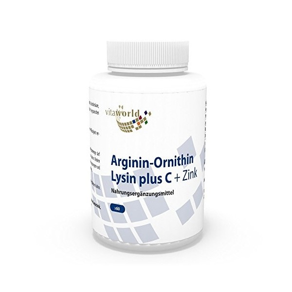 Vita World Arginine Ornithine Lysine + Zinc + Vitamine C 60 Capsules Made in Germany