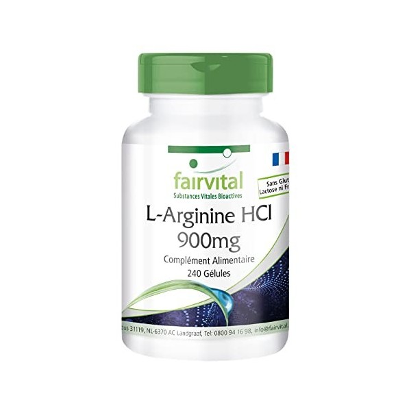 Fairvital | L-Arginine HCl 900 mg - 4.500mg dArginine HCL dont 3.736mg de L-Arginine pure par dose journaliére - VEGAN - For