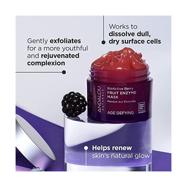 Andalou Naturals Masque aux enzymes Bioactive Berry - Anti-âge - Pour peaux sèches, sensibles, âgées - 50&nbsp;ml