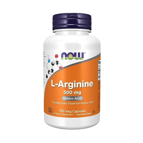 Now Foods, L-Arginine, 500mg, 100 Capsules végétaliennes, Acide Aminé, Végétarien, Testé en Laboratoire, Sans Gluten, Sans So