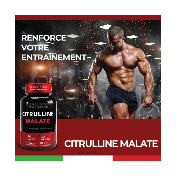 Bandini® MALATE DE CITRULLINE 90 comprimés - Dosage extra élevé avec 1000 mg par comprimé - 3000 mg par portion - Malate de L