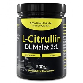 L-Citrulline en poudre, 500g L-Citrulline DL-Malate 2:1 - Solubilité optimale, testé en laboratoire & sans additifs, booster 