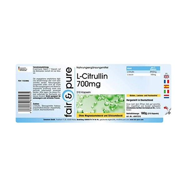 Fair & Pure® - L-Citrulline 700mg - végan - 210 gélules