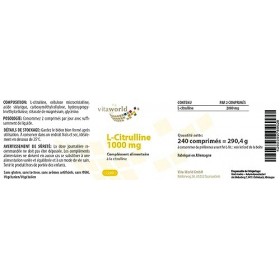 Vita World L-Citrulline 1000 mg Hautement Dosé 240 Comprimés Végétarien comprimé biodisponibilité élevée