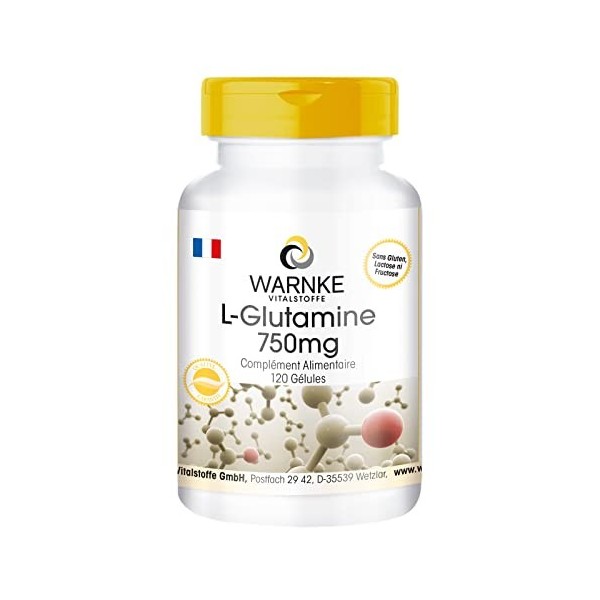 Warnke Vitalstoffe L-Glutamine 3000 mg, 120 gélules, forme libre, végétarien