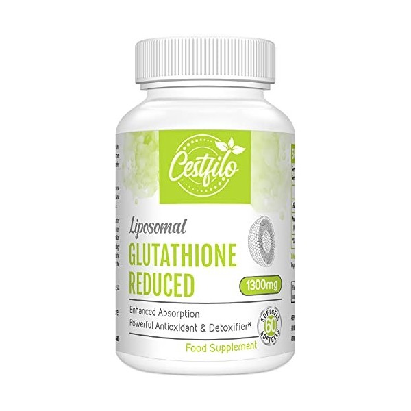 Cestfilo Liposomal Glutathion Réduit 1300 mg, Forme Active L Glutathion Réductase GSH , Puissant Antioxydant pour une Protec