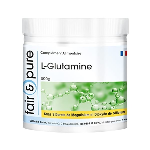 Fair & Pure® - L-Glutamine 500 g en poudre - 100% pure sans additifs - Vegan - Acide aminé protéinogène