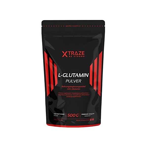 L GLUTAMINE en Poudre 500 g - 100 Portions - Vegan & Insipide à Haut Dosage, Acide Aminé L-Glutamine 100% Pur - Pour la Muscu