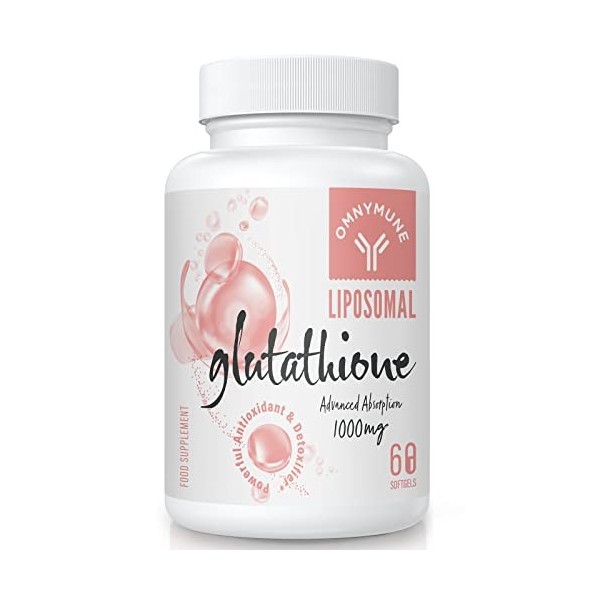 Supplément de glutathion liposomal 1000mg, capsules molles de glutathion réduit avec vitamine C, sans gluten, sans OGM et mei