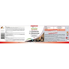 Fairvital | L-glutamine pur en poudre - avec 5000mg par portion - VEGAN - dose élevée - 500g - acide aminé sans additifs