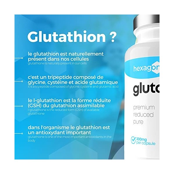 L-Glutathion 300mg - +2 Mois de Cure - Antioxydant & Détoxifiant - Boost Glutathion, Peau Nette - Réduit & Disponible - 60 Gé