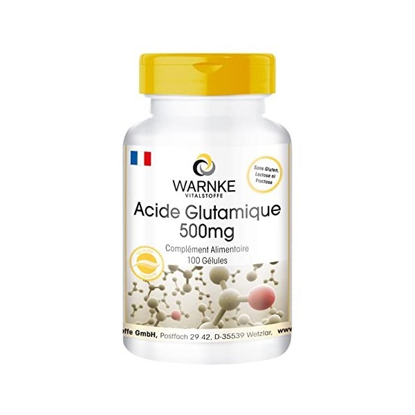 Acide Glutamique 500mg - 100 gélules - Végétarien - Substance pure sans additifs | Warnke Vitalstoffe