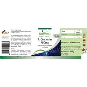 Fairvital | L-glutamine 750 mg VEGAN - dose élevée - 120 capsules - forme libre de lacide aminé