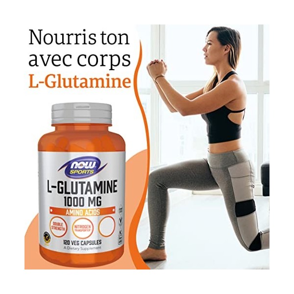 Now Foods, L-Glutamine, Double Force, 1.000 mg, 120 Gélules, Testé en Laboratoire, Acide Aminé, Sans Gluten, Sans Soja, Sans 