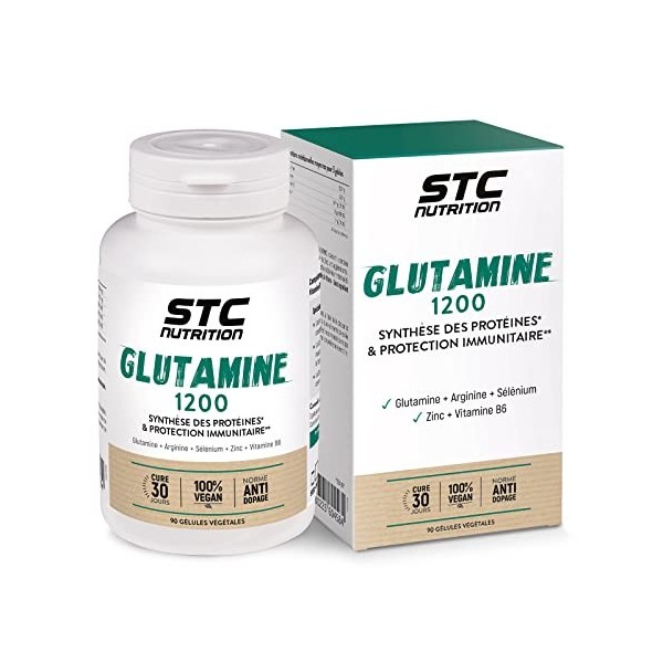 STC NUTRITION - Glutamine 1200 - Synthèse des protéines & protection immunitaire - 100% vegan - Anti-Dopage - Cure de 30 j - 