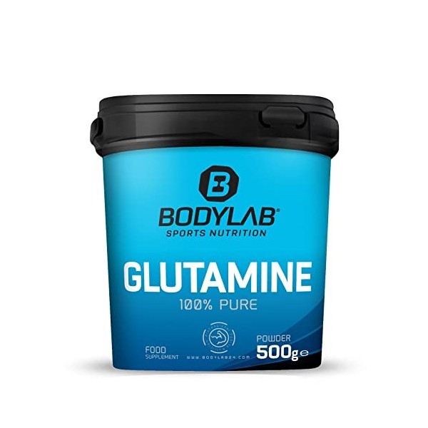 Bodylab24 Glutamin Powder 500g, par portion 5g de poudre dacide L-2-aminoglutarique 100% pure, la glutamine peut soutenir le