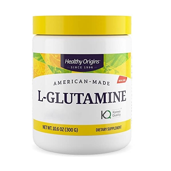 Healthy Origins, L-Glutamine, 300g de Poudre végétalienne, Testé en Laboratoire, Végétarien, Sans Soja, Sans Gluten, Sans OGM