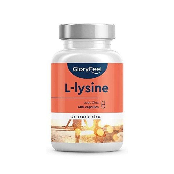 L-Lysine avec Zinc Hautement Dosée, 400 Capsules avec 1000 mg de Lysine par Dose Quotidienne, Acide Aminé Essentiel, Soutient