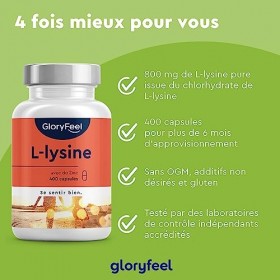 L-Lysine avec Zinc Hautement Dosée, 400 Capsules avec 1000 mg de Lysine par Dose Quotidienne, Acide Aminé Essentiel, Soutient