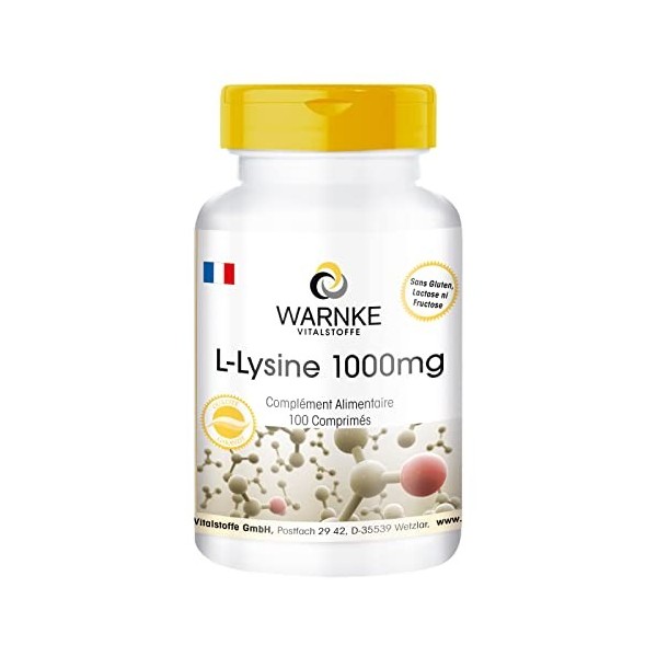 Lysine comprimés - 1000mg - vegan - 100 comprimés - acides aminés | Warnke Vitalstoffe