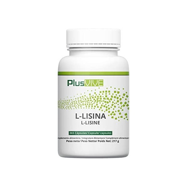 Plusvive - Lot de 365 capsules de L-lysine vegan, à haute efficacité, 500 mg