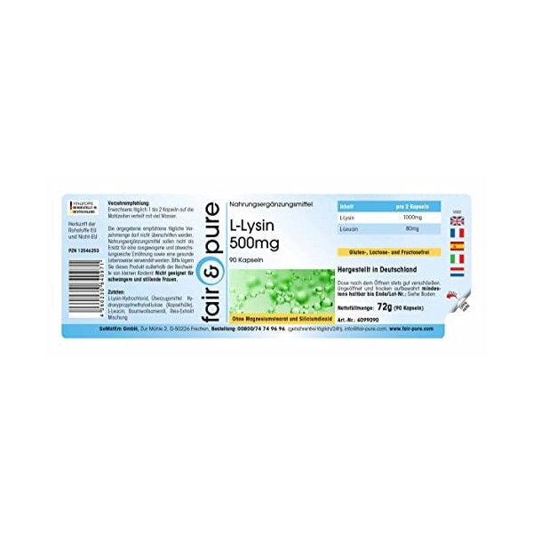 Fair & Pure® - L-lysine 500mg - végan - 90 gélules