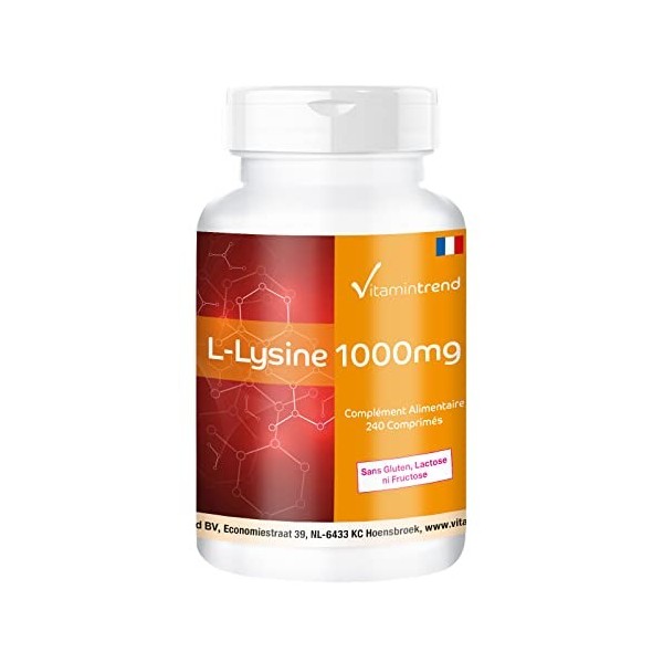L-Lysine - hautement dosé - 1000 mg par comprimé - 240 comprimés - végan | Vitamintrend®